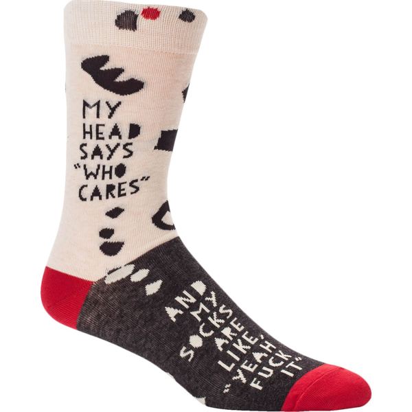 Blue Q My Head Says Who Cares Men's Crew Socks
