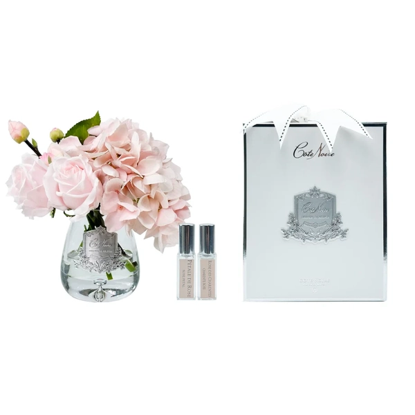 Cote Noire - Tea Rose and Hydrangea Clear Vase
