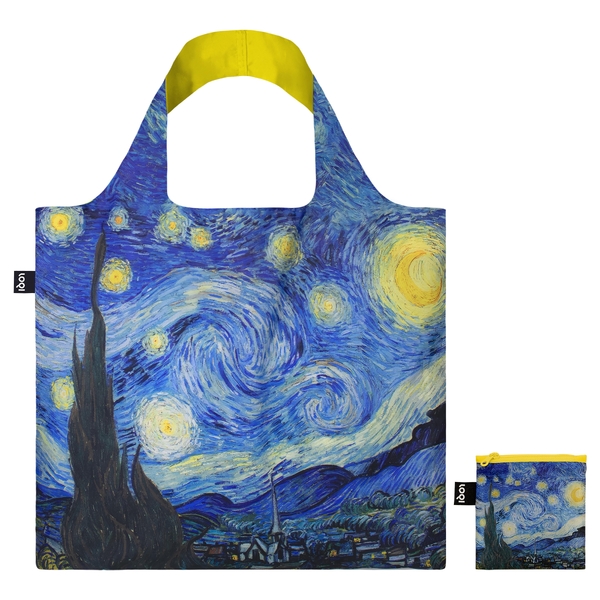 LOQI Reusable Shopping Bag Museum Collection Vincent Van Gogh The Starry Night Neon Yellow 