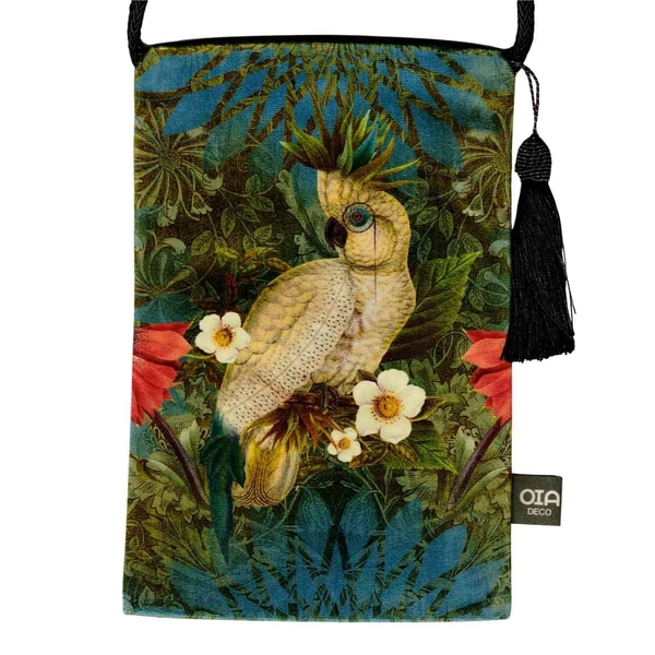 Velour Shoulder Pouch – Parrot with Glasses