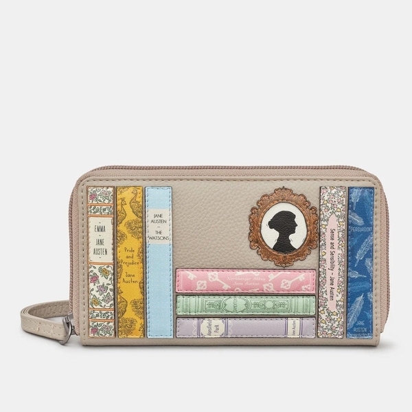 Yoshi Jane Austin Bookworm Zip Around Purse With Wrist Strap- Warm Grey