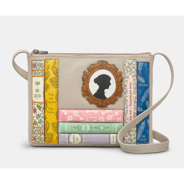Yoshi Jane Austen Bookworm Leather Cross Body Bag- Grey