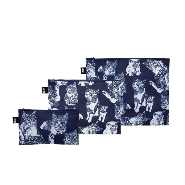 LOQI Red Poppy Bee Cats with Navy Base Zip Pockets Set of 3